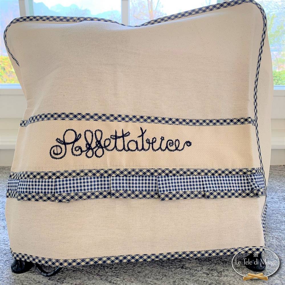 Copriaffettatrice ricamato blu piccolo