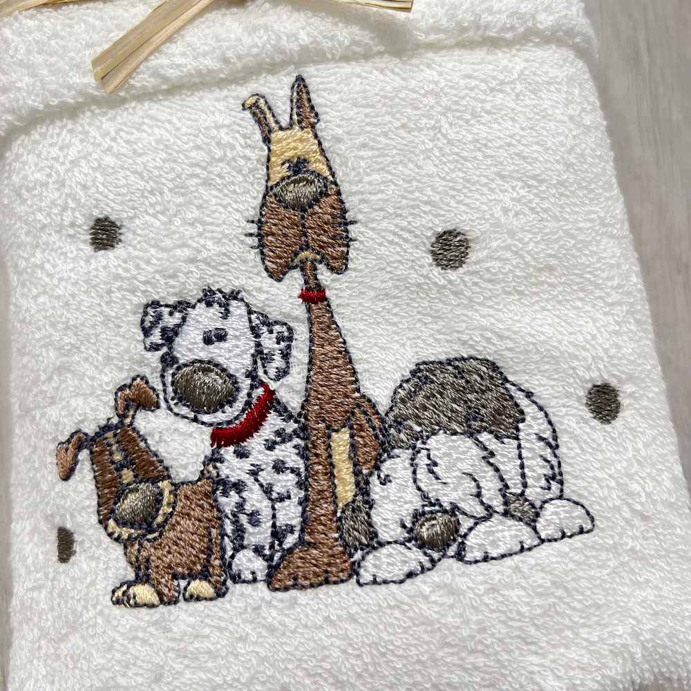 Coppia asciugamani Cani ricamati bianco