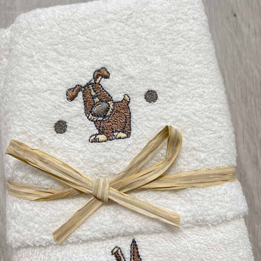 Coppia asciugamani Cani ricamati bianco