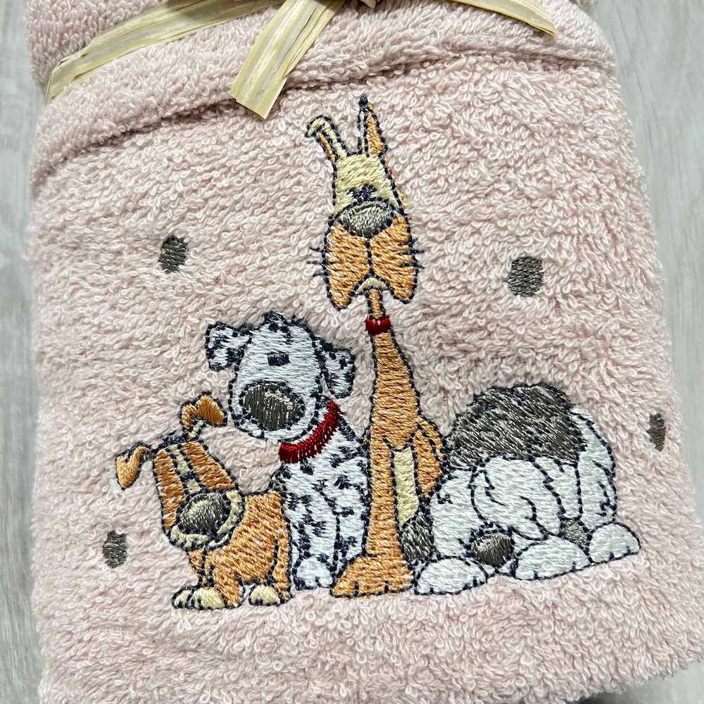 Coppia asciugamani Cani ricamati rosa