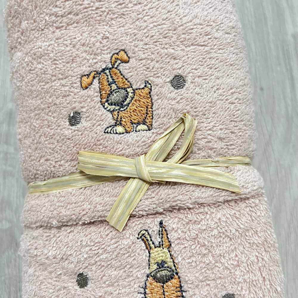 Coppia asciugamani Cani ricamati rosa