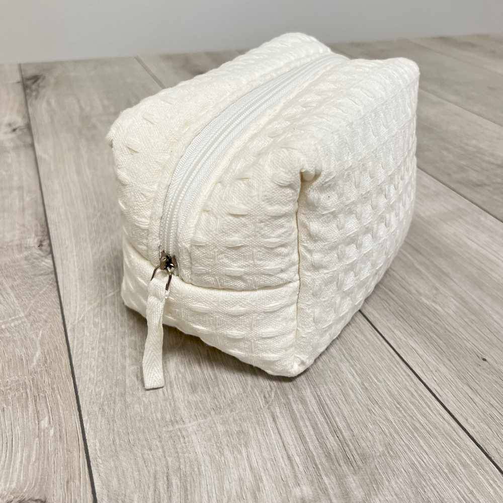 Pochette - beauty nido d' ape panna con zip personalizzata