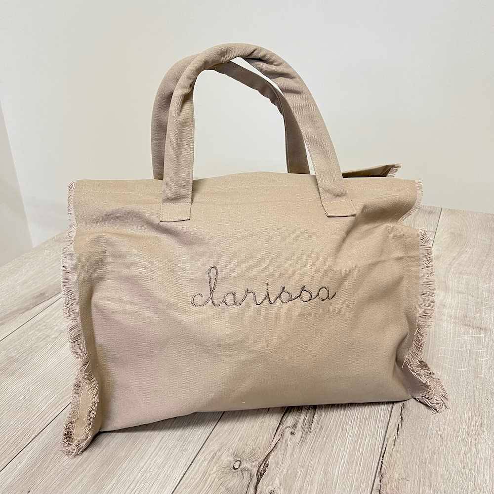 Borsa frange tortora personalizzata