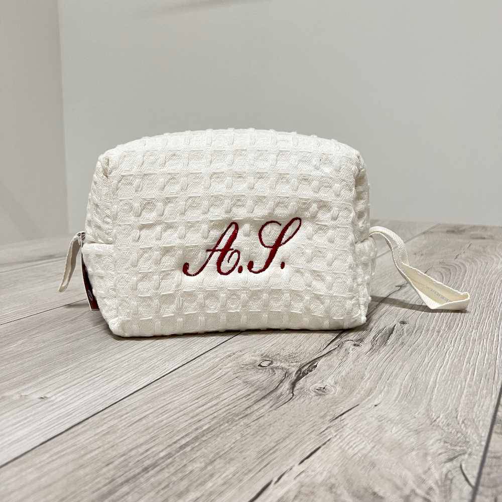 Pochette - beauty nido d' ape panna con zip personalizzata