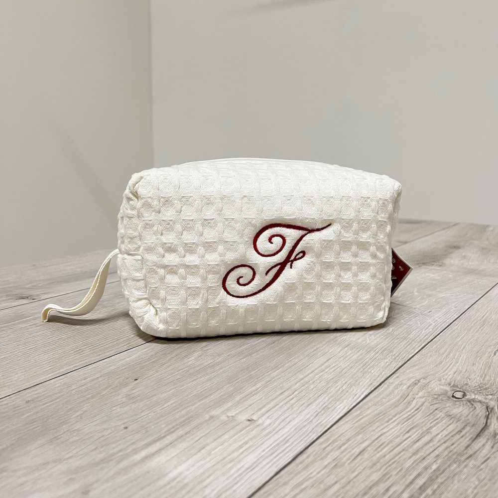 Pochette - beauty nido d' ape panna con zip personalizzata