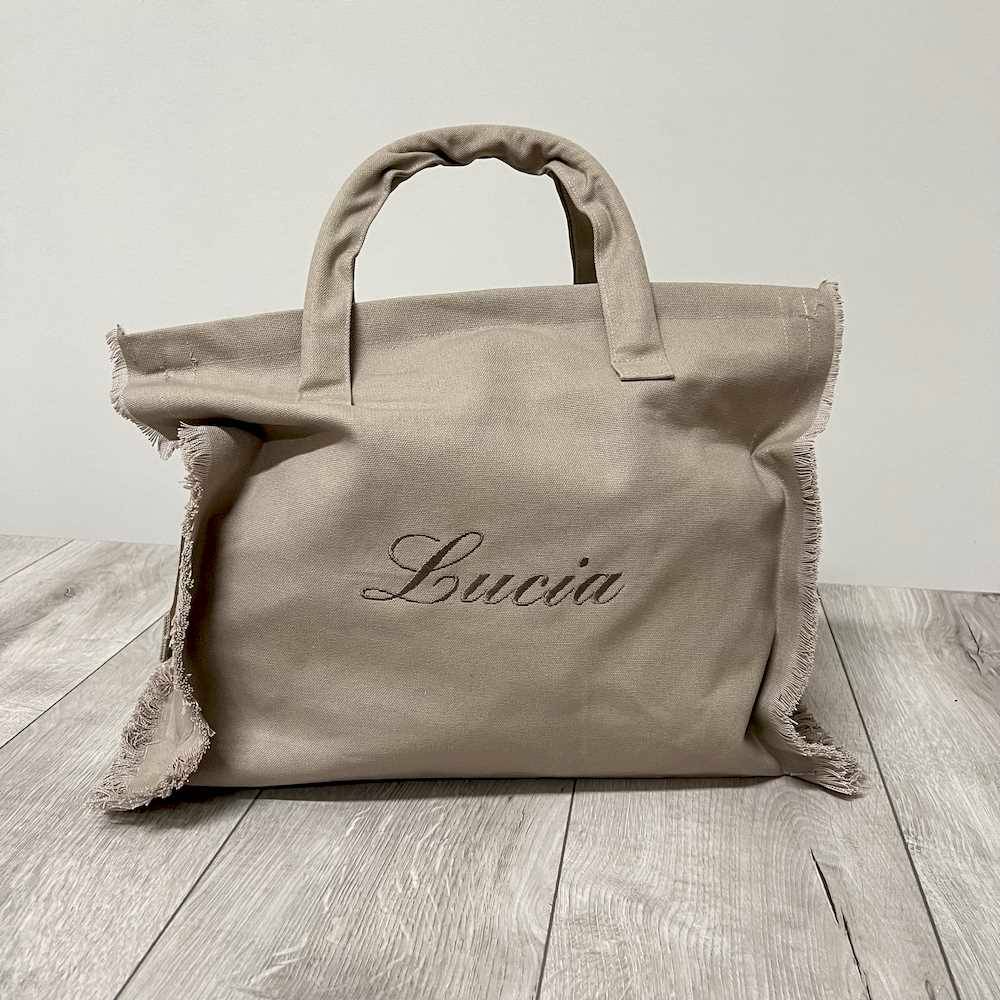 Borsa frange tortora personalizzata