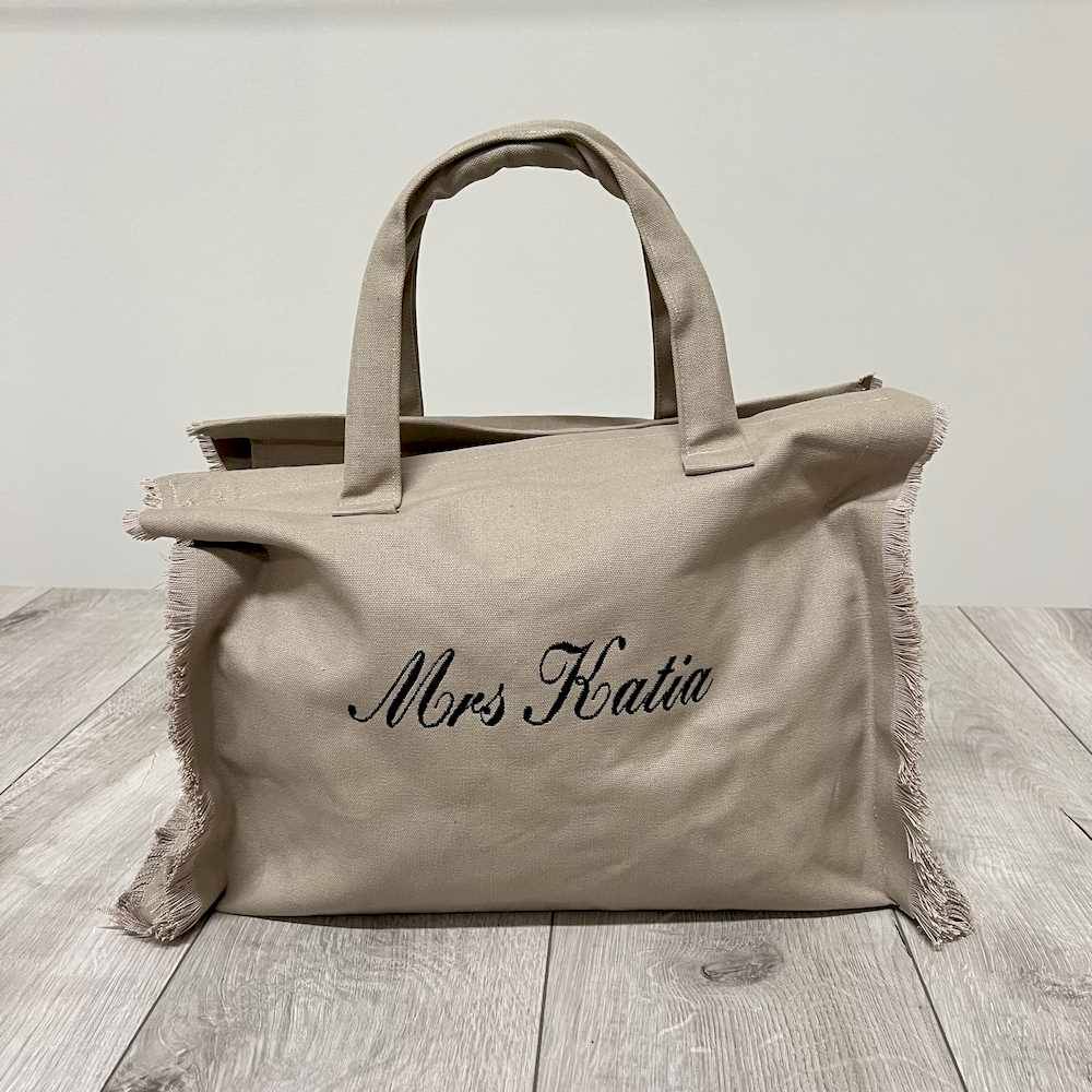 Borsa frange tortora personalizzata