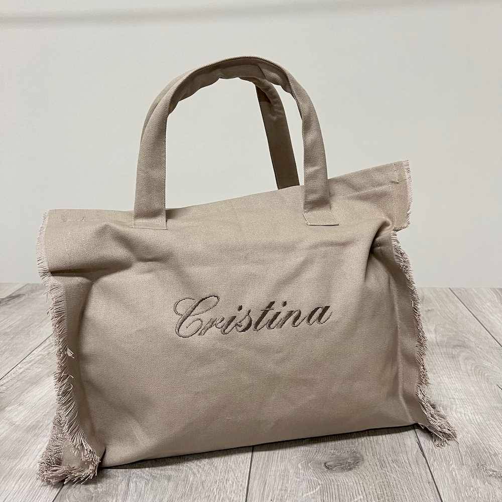 Borsa frange tortora personalizzata