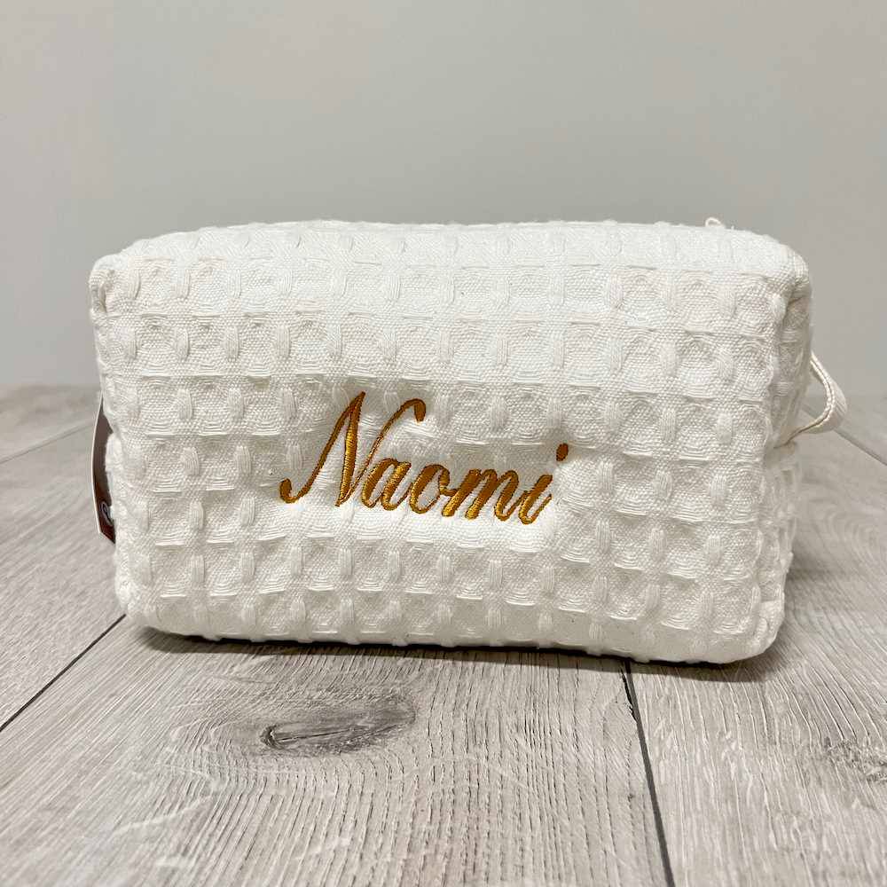 Pochette - beauty nido d' ape panna con zip personalizzata