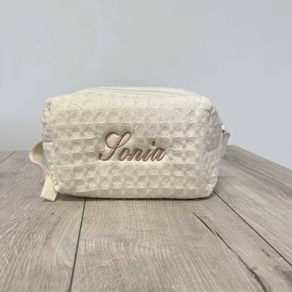 Pochette - beauty nido d' ape panna con zip personalizzata