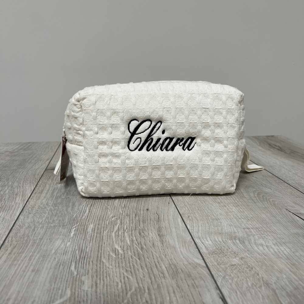 Pochette - beauty nido d' ape panna con zip personalizzata