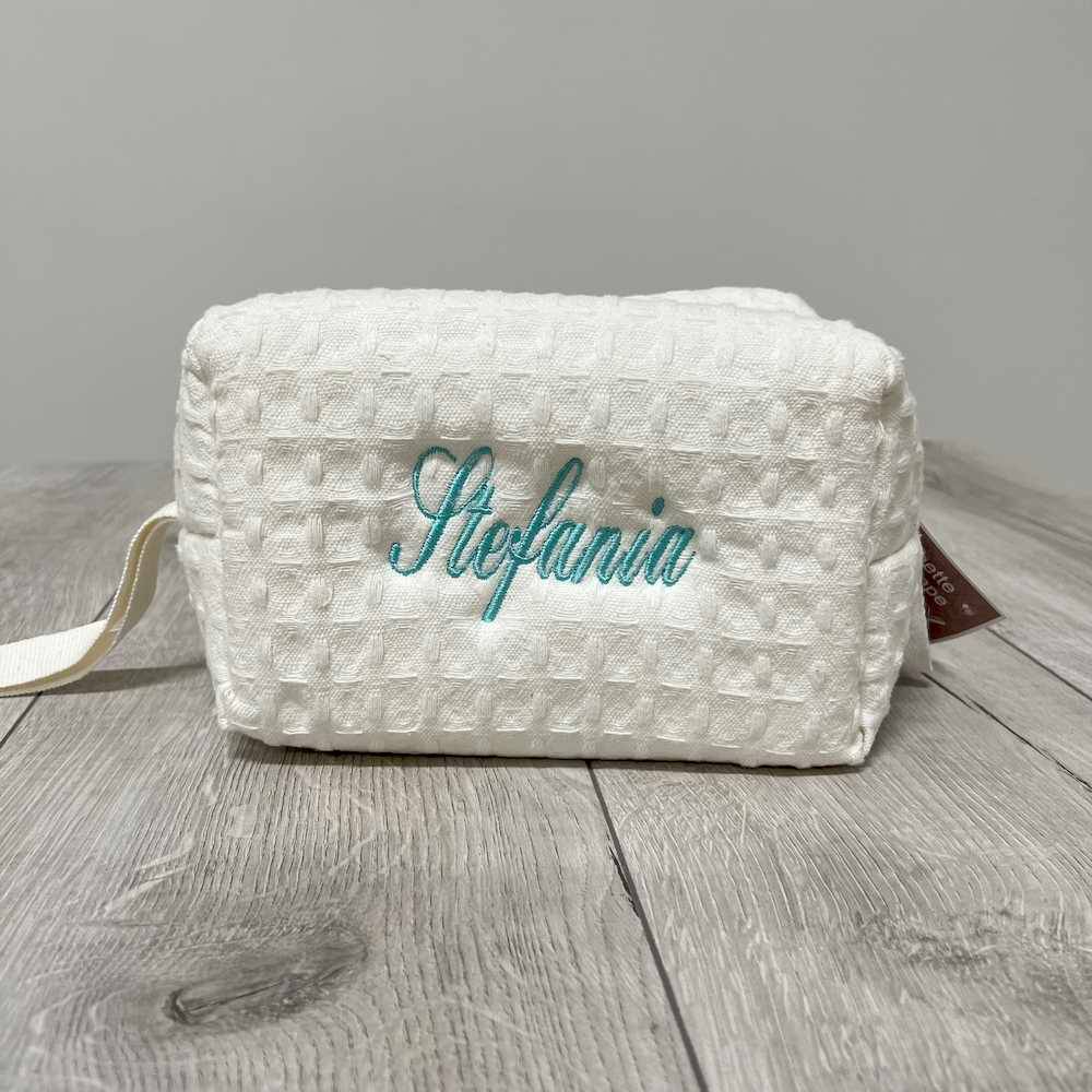 Pochette - beauty nido d' ape panna con zip personalizzata