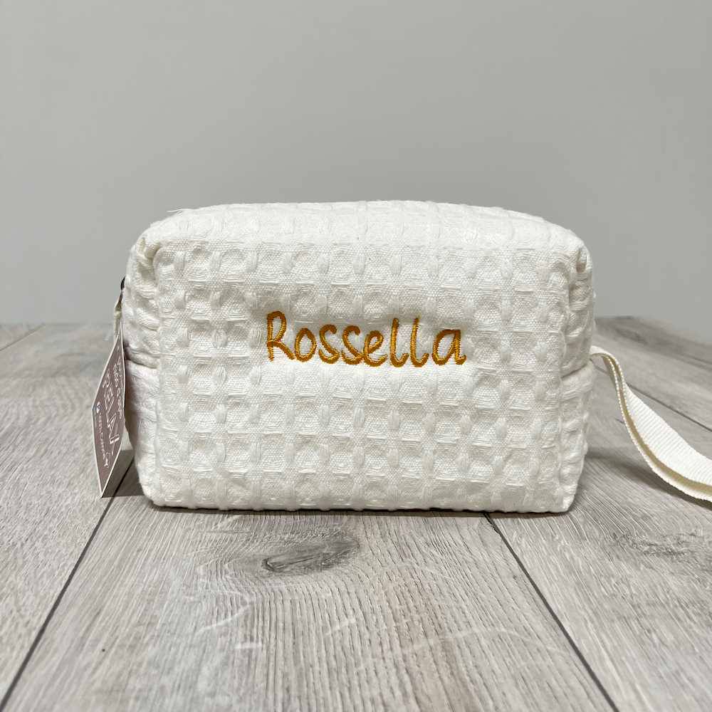 Pochette - beauty nido d' ape panna con zip personalizzata