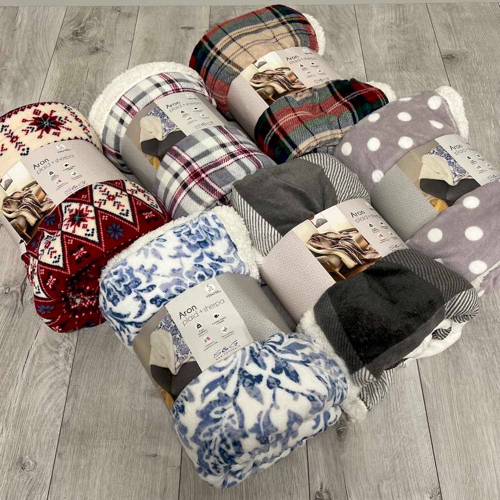 Plaid Aron Sherpa Scozzese grigio 120 x 150