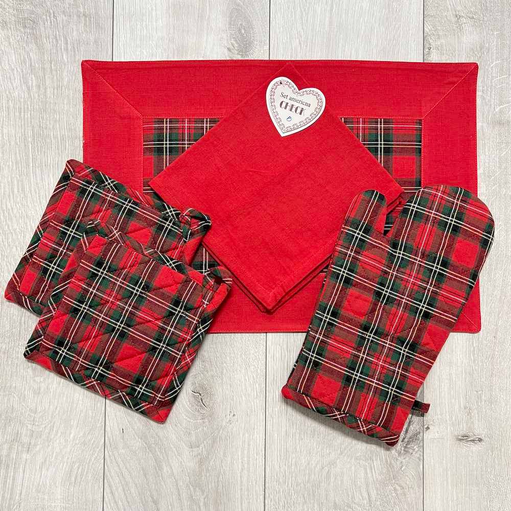 Set Idea Regalo Check Tartan rosso