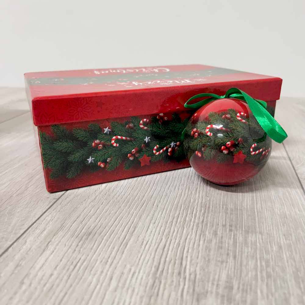 Confezione 6 palle natalizie aghi di pino diametro 8 cm con scatola