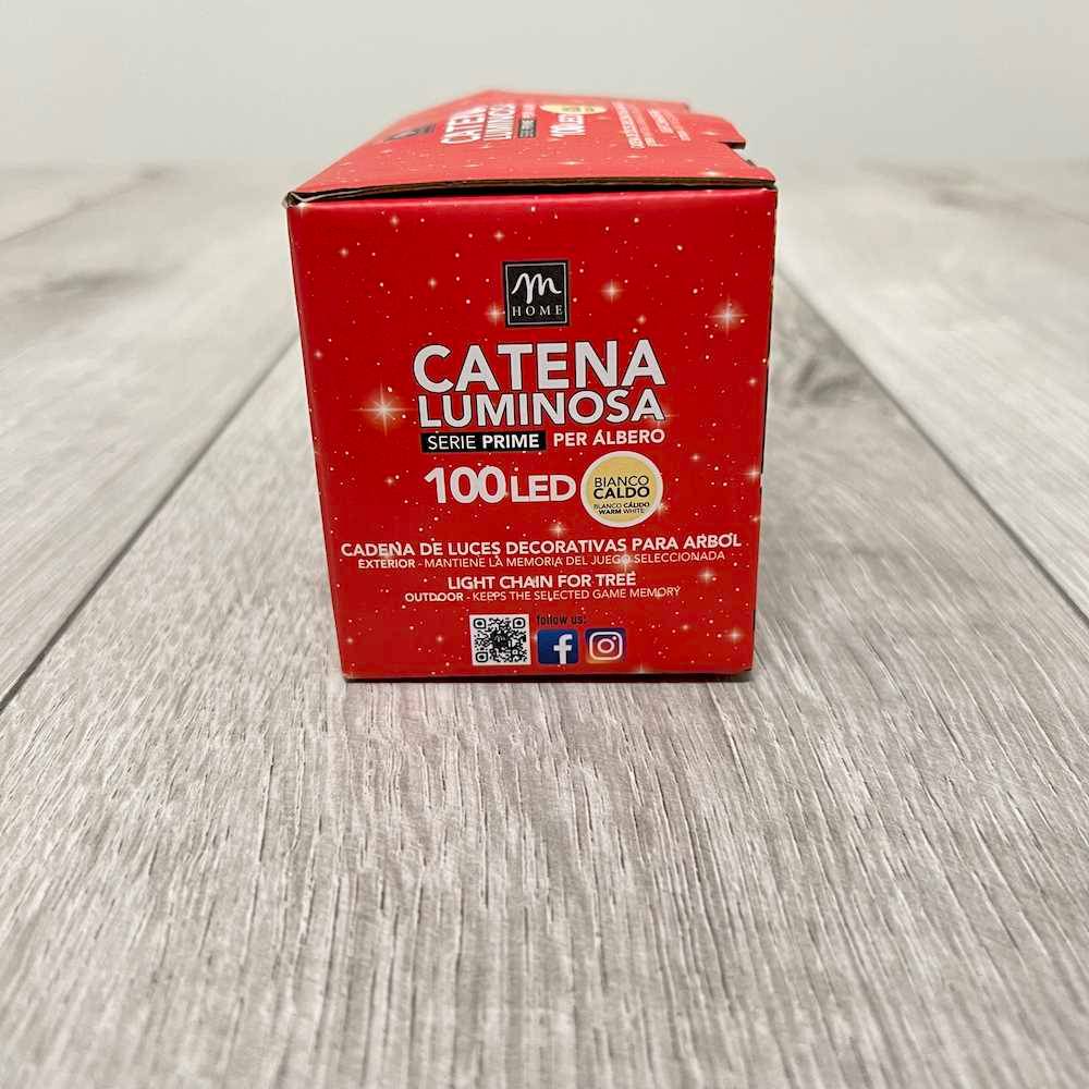 Catena luminosa interno/esterno bianco caldo 100 led filo bianco