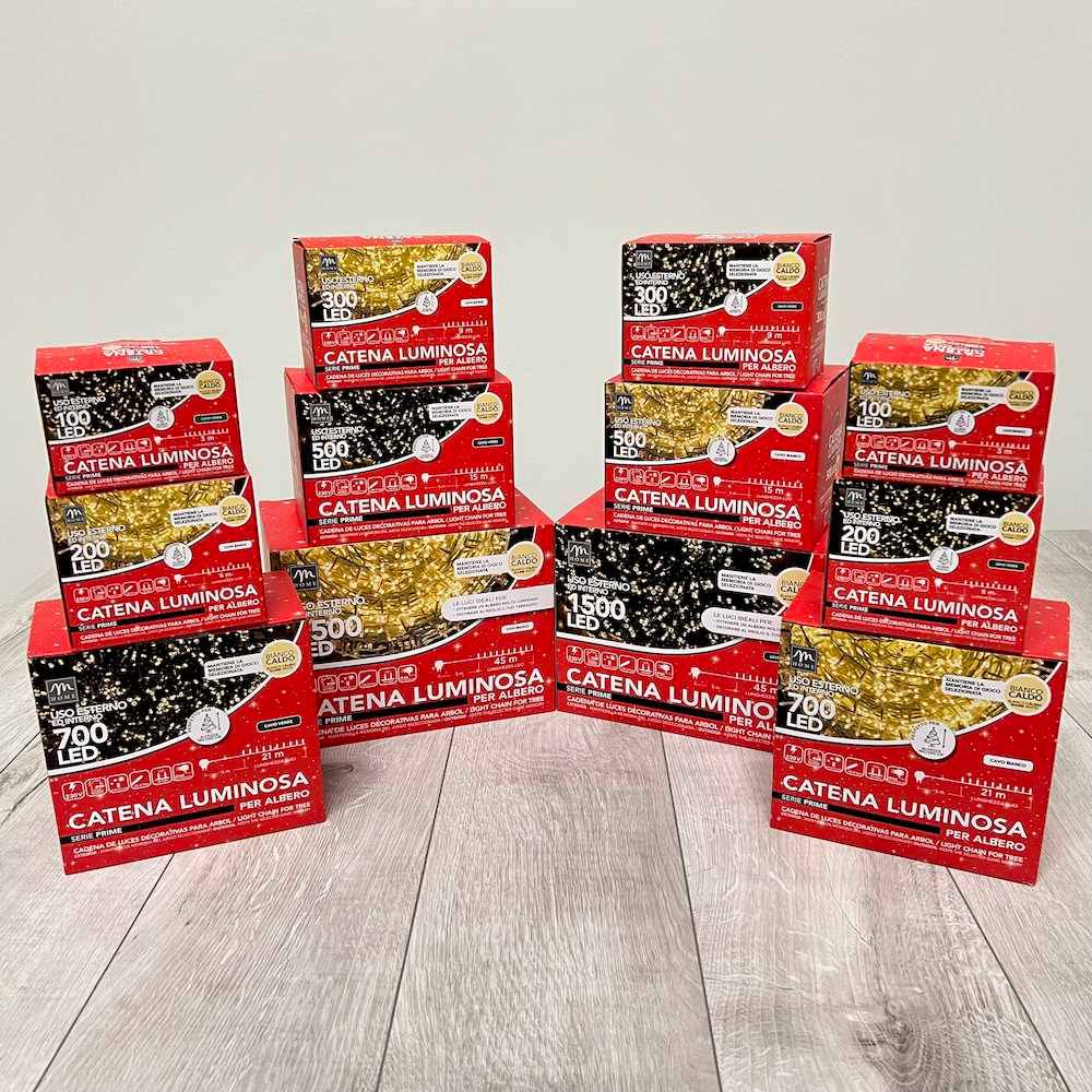 Catena luminosa interno/esterno bianco caldo 100 led filo bianco