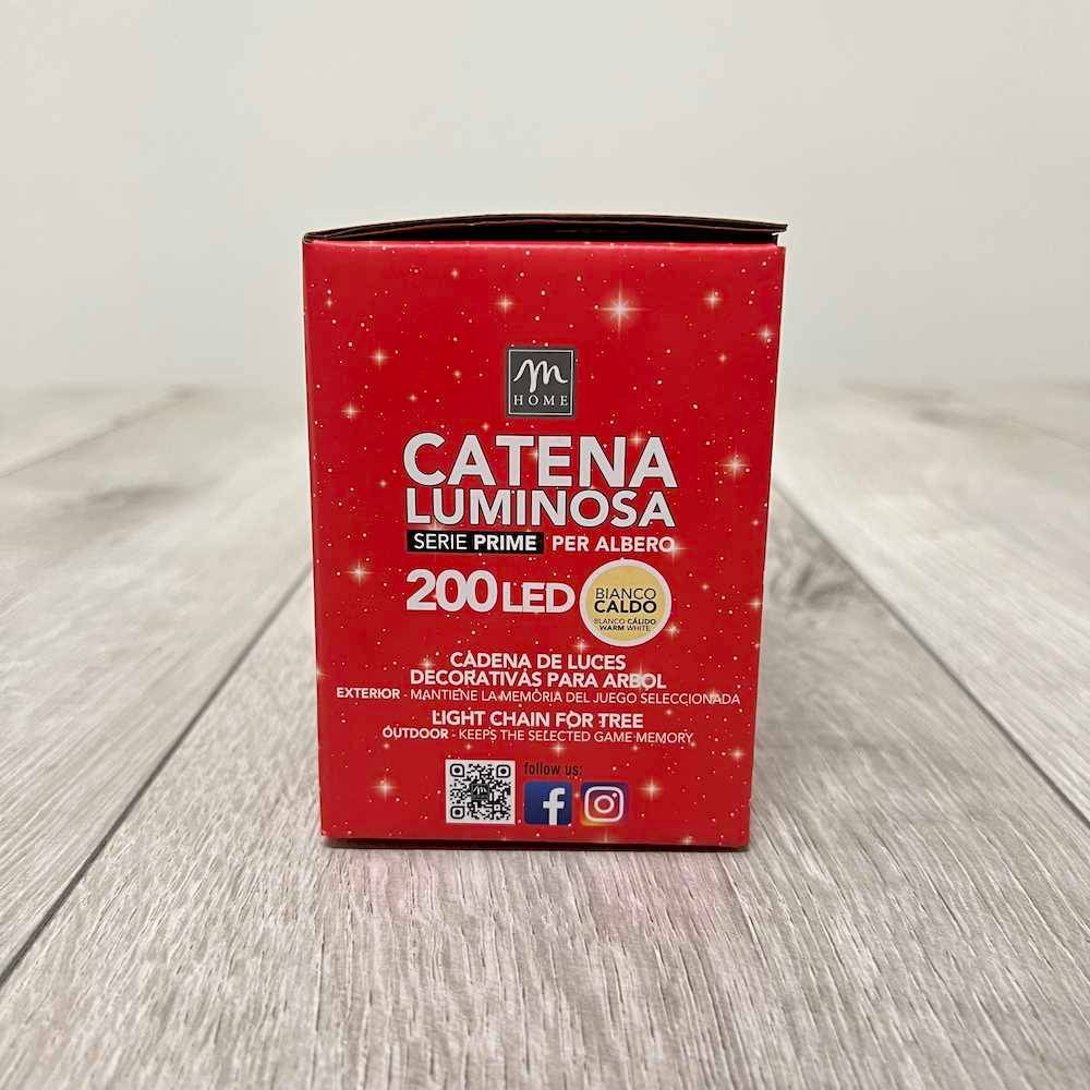 Catena luminosa interno/esterno bianco caldo 200 led filo bianco