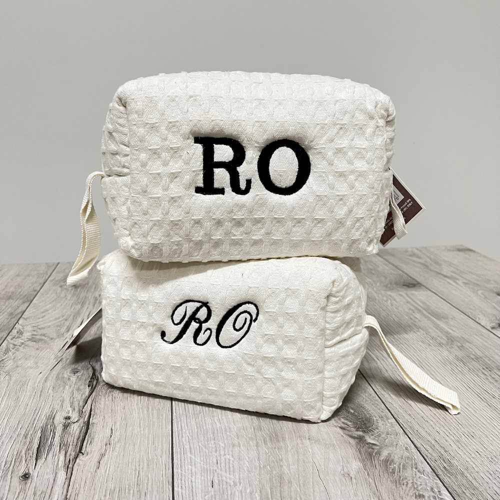 Pochette - beauty nido d' ape panna con zip personalizzata