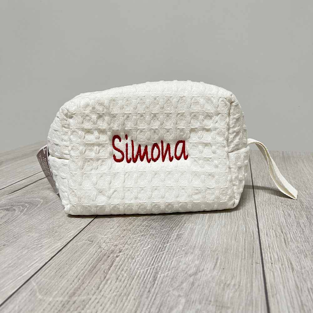 Pochette - beauty nido d' ape panna con zip personalizzata