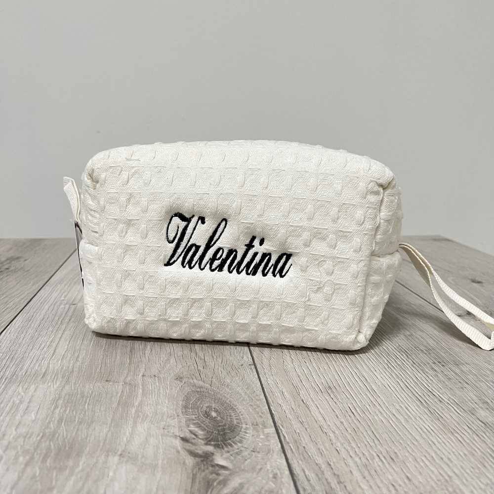 Pochette - beauty nido d' ape panna con zip personalizzata