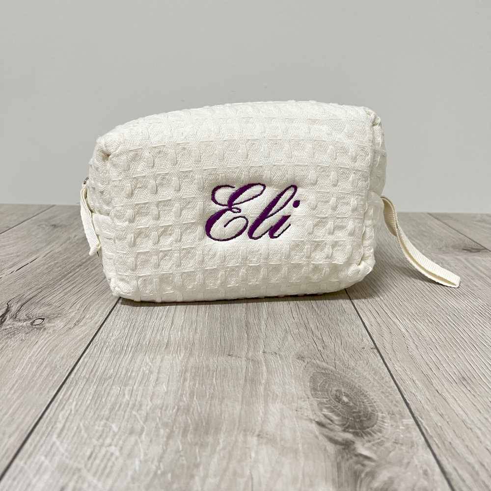 Pochette - beauty nido d' ape panna con zip personalizzata