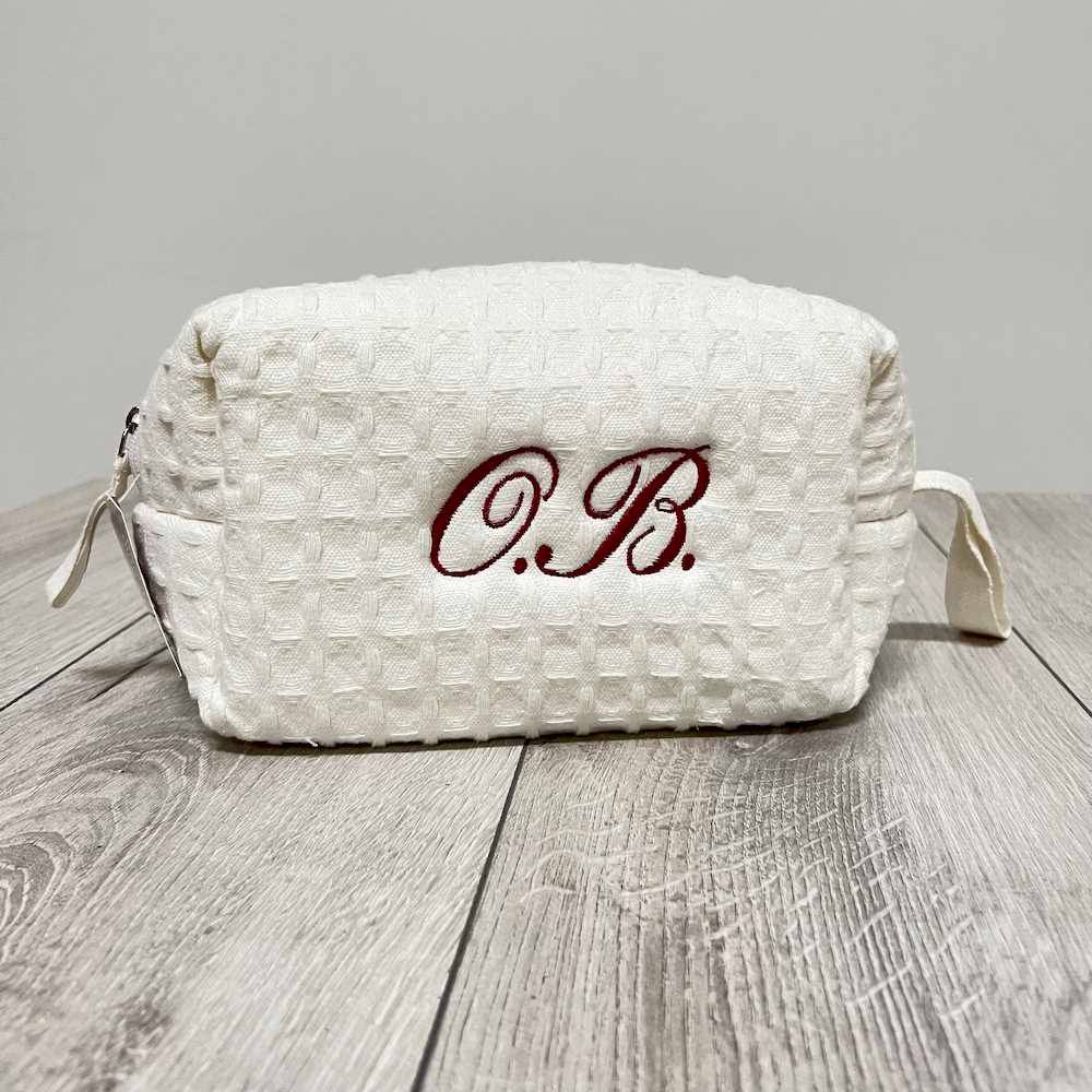 Pochette - beauty nido d' ape panna con zip personalizzata