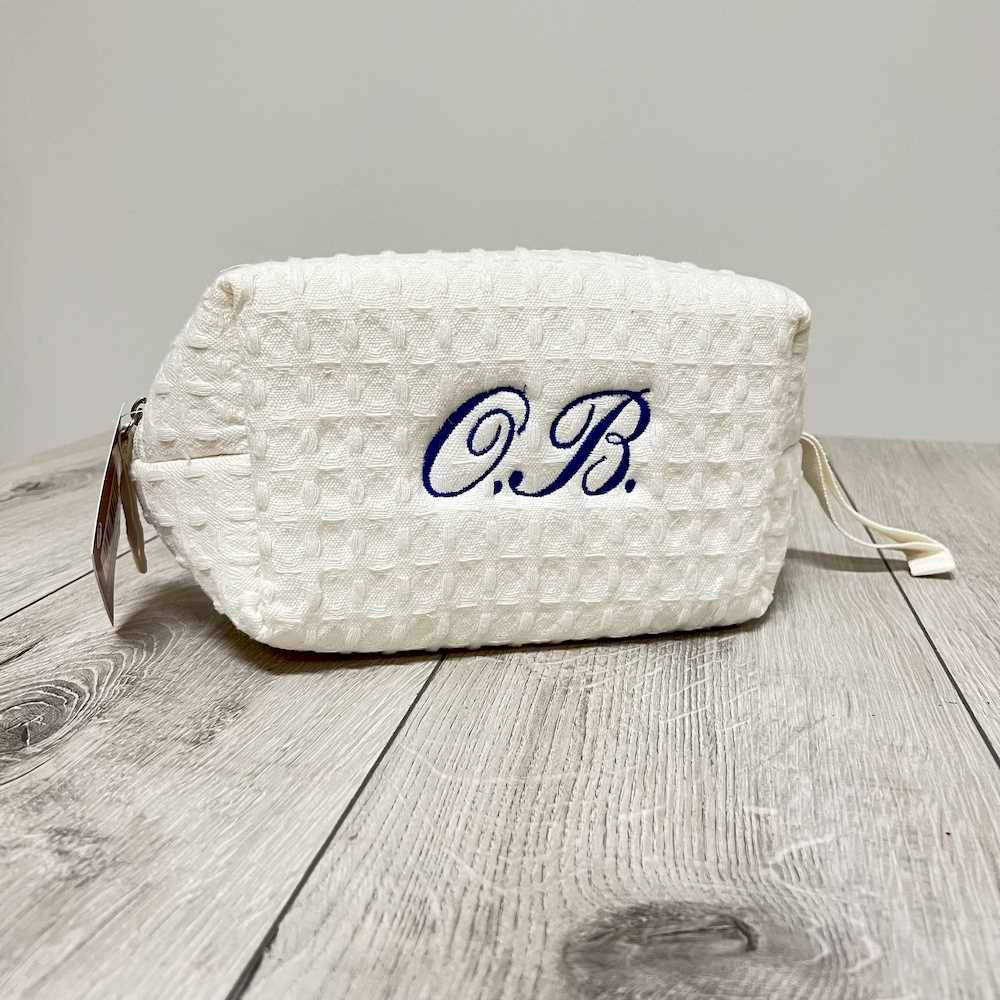 Pochette - beauty nido d' ape panna con zip personalizzata