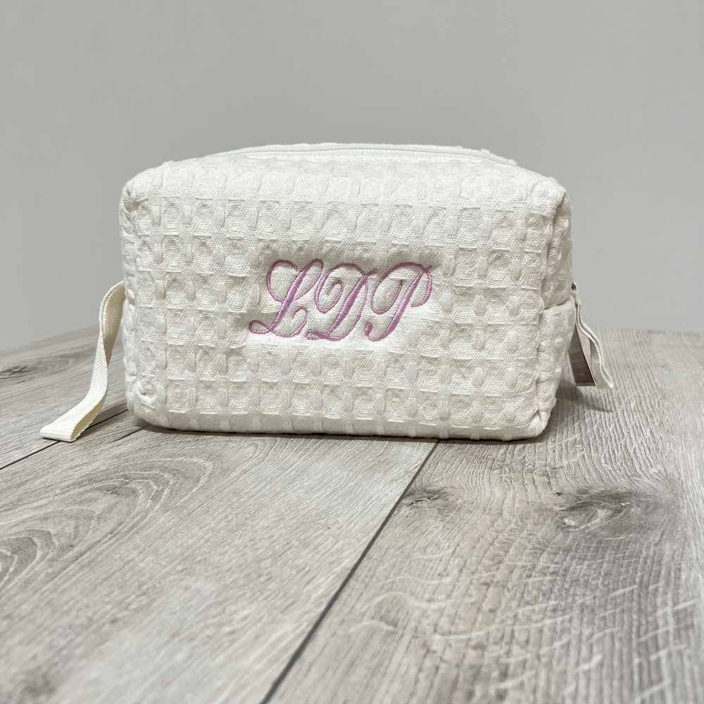 Pochette - beauty nido d' ape panna con zip personalizzata
