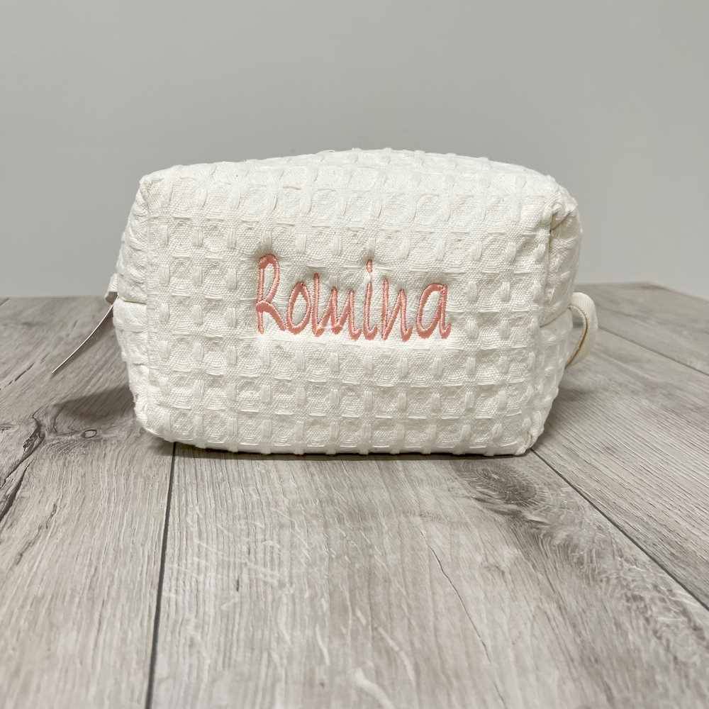 Pochette - beauty nido d' ape panna con zip personalizzata