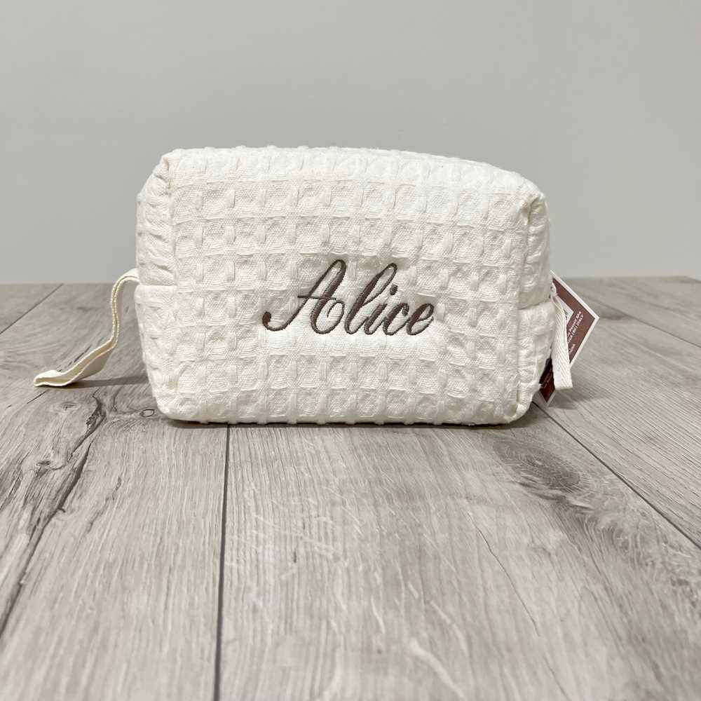Pochette - beauty nido d' ape panna con zip personalizzata