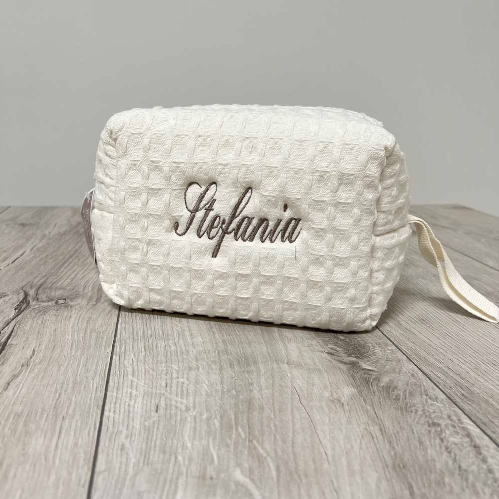 Pochette - beauty nido d' ape panna con zip personalizzata