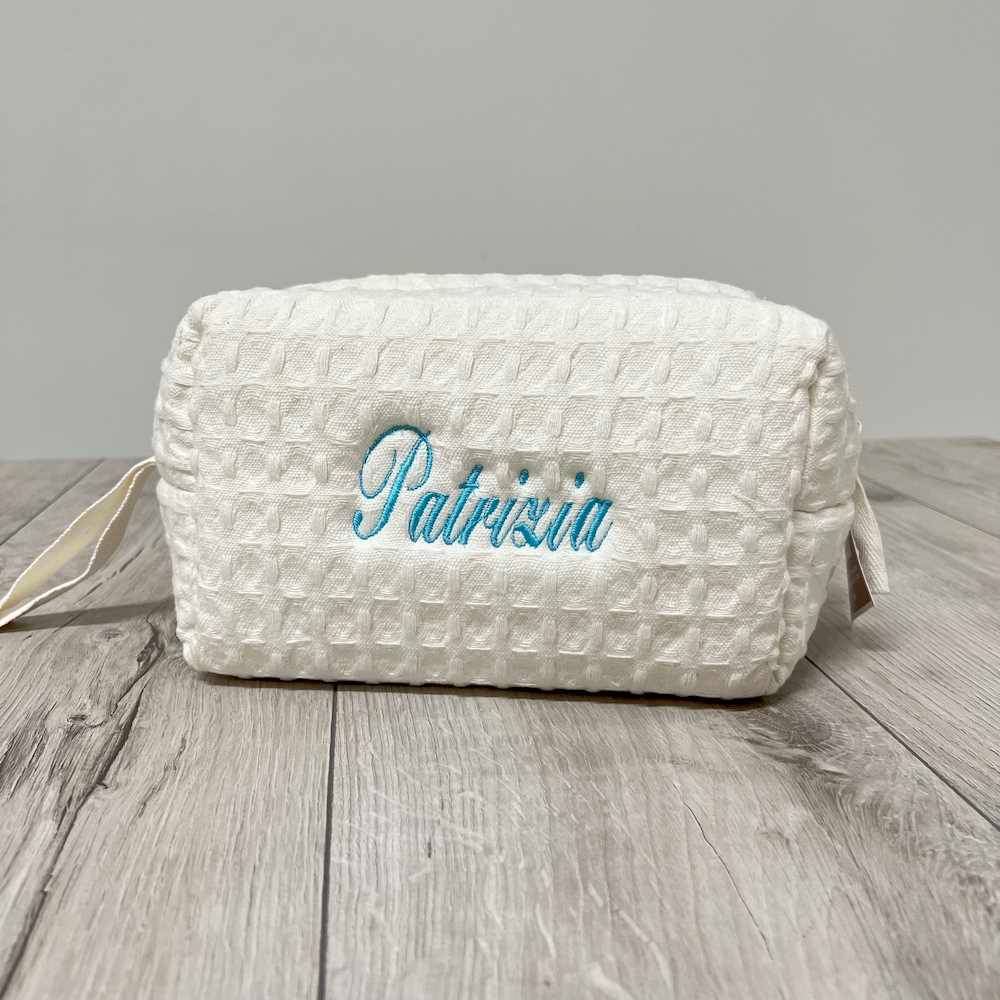 Pochette - beauty nido d' ape panna con zip personalizzata