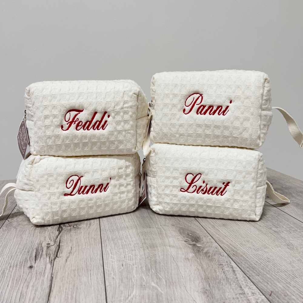 Pochette - beauty nido d' ape panna con zip personalizzata