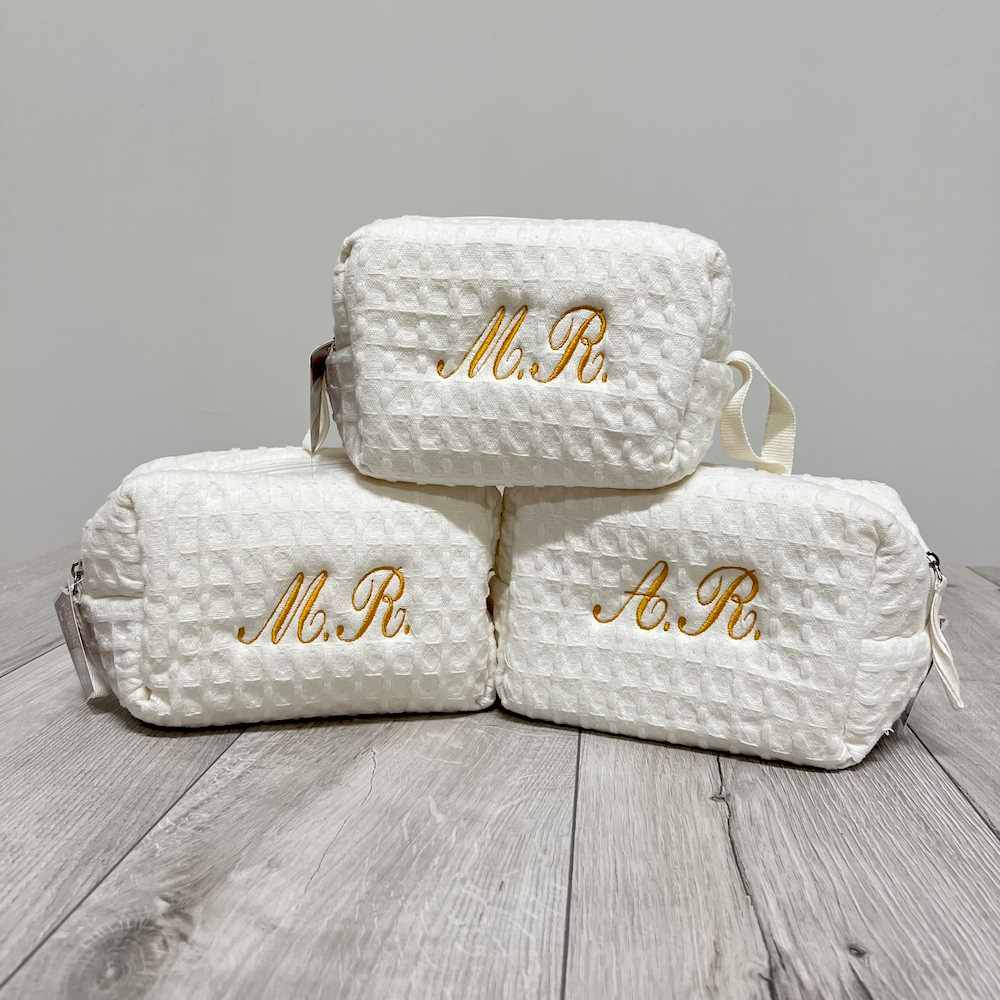 Pochette - beauty nido d' ape panna con zip personalizzata