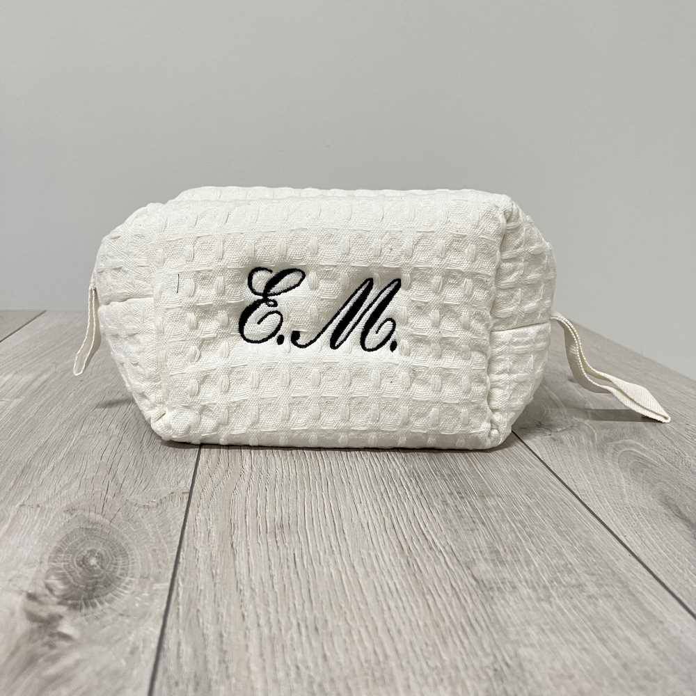 Pochette - beauty nido d' ape panna con zip personalizzata