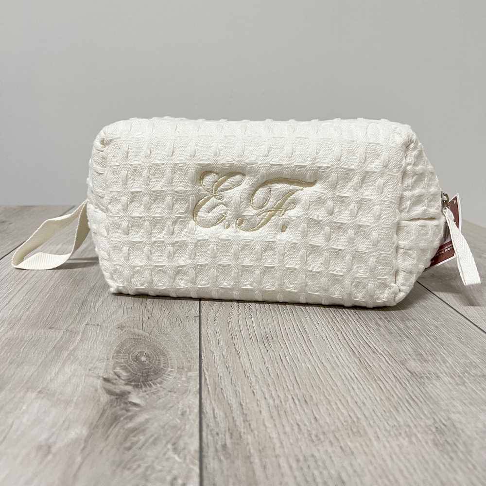 Pochette - beauty nido d' ape panna con zip personalizzata