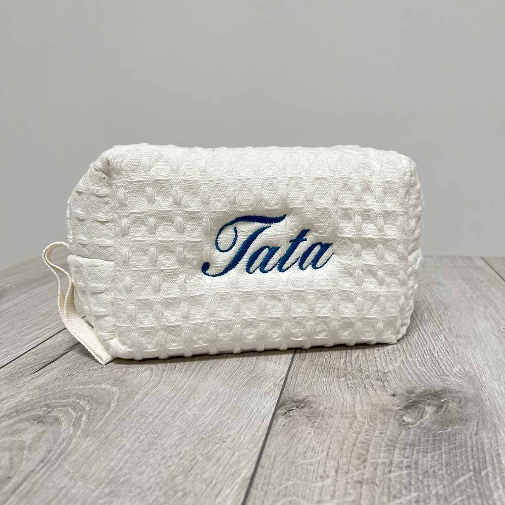 Pochette - beauty nido d' ape panna con zip personalizzata