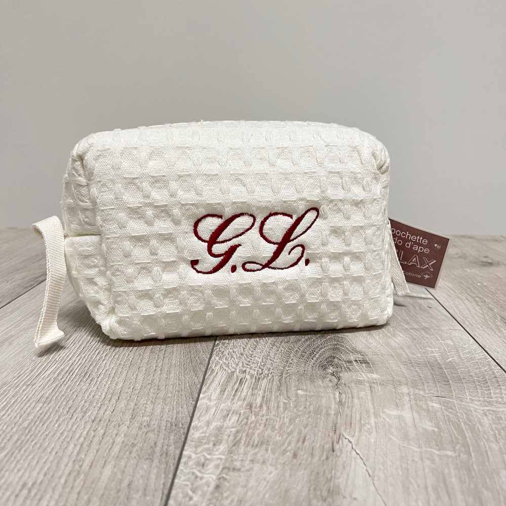 Pochette - beauty nido d' ape panna con zip personalizzata