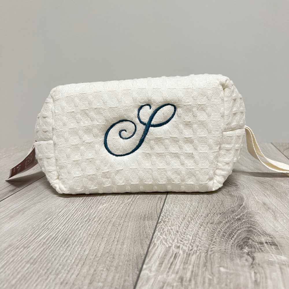 Pochette - beauty nido d' ape panna con zip personalizzata