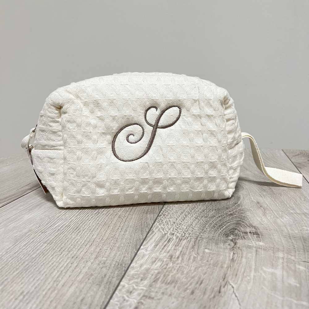 Pochette - beauty nido d' ape panna con zip personalizzata