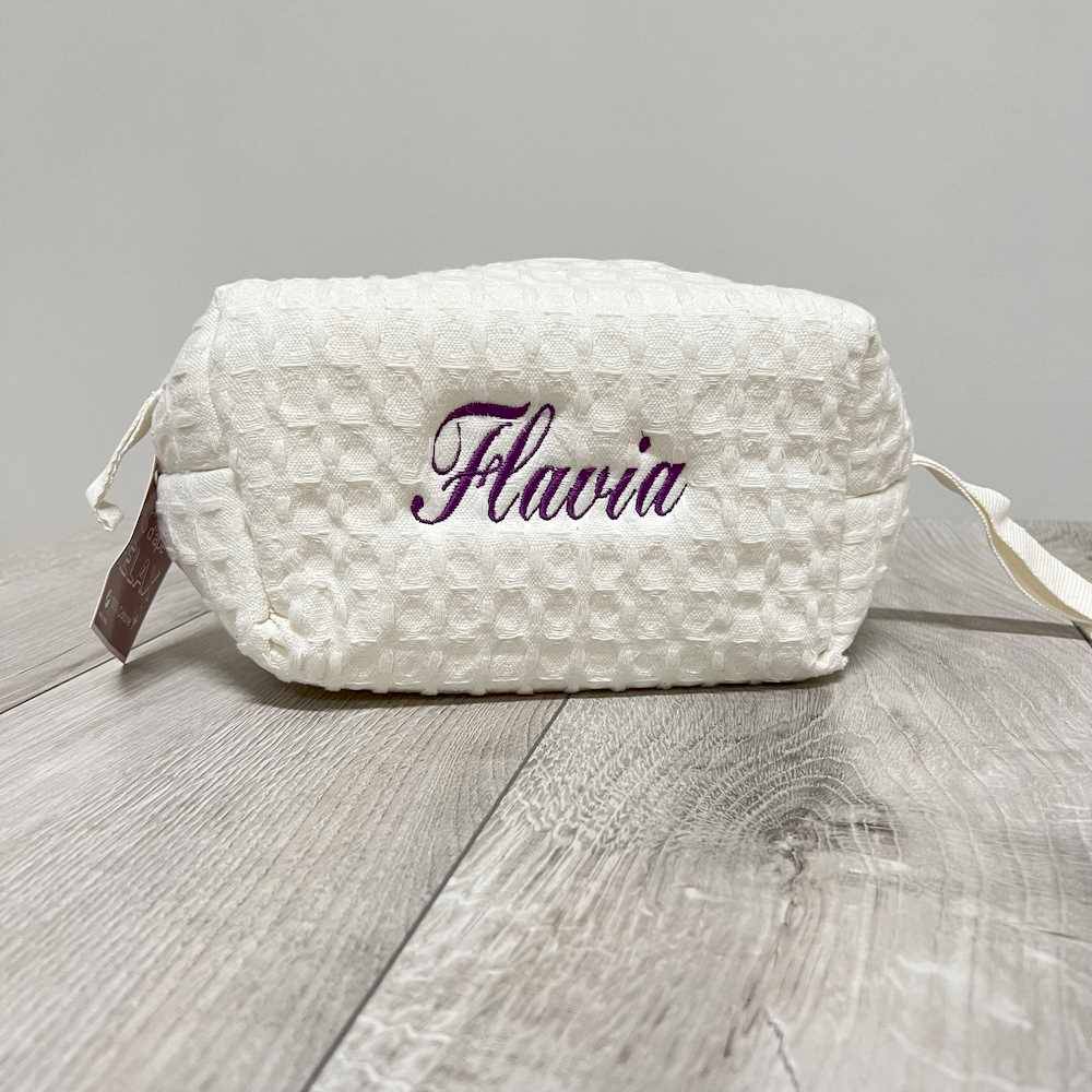 Pochette - beauty nido d' ape panna con zip personalizzata