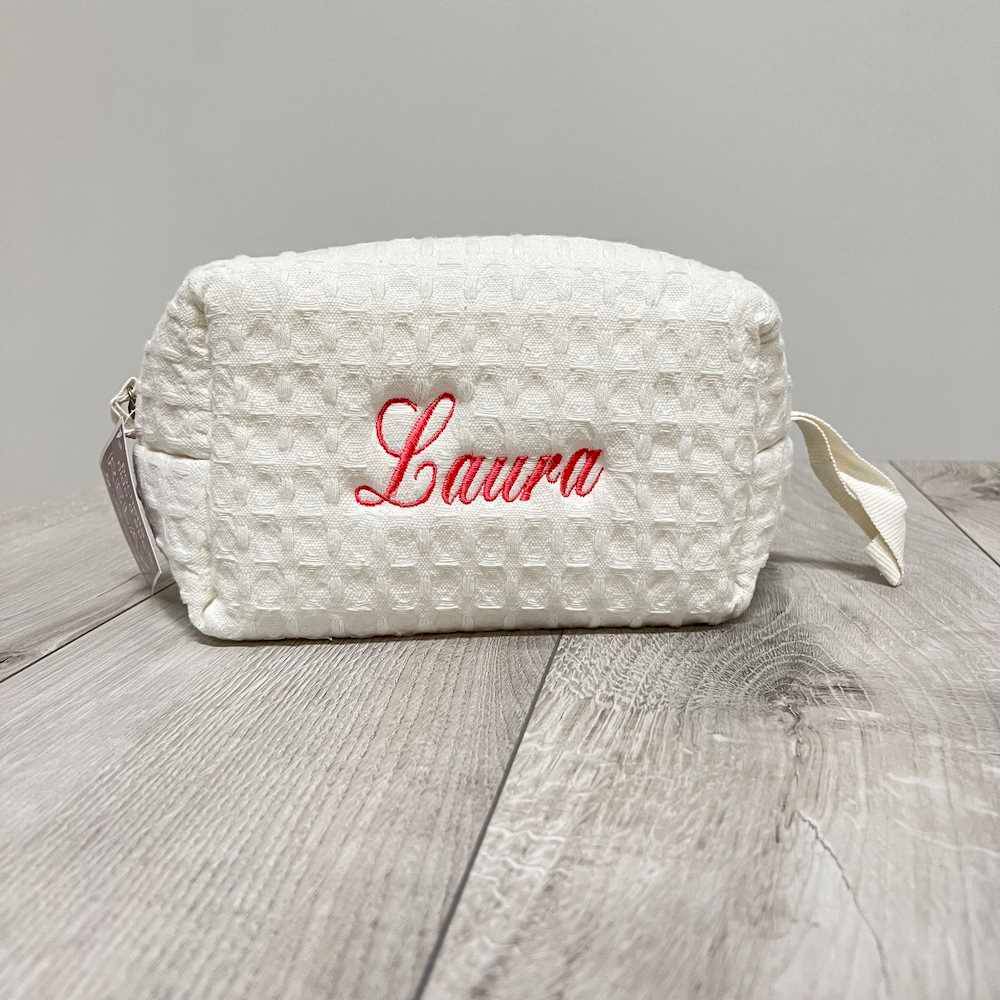 Pochette - beauty nido d' ape panna con zip personalizzata