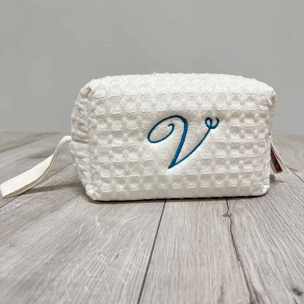 Pochette - beauty nido d' ape panna con zip personalizzata