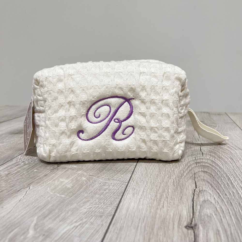 Pochette - beauty nido d' ape panna con zip personalizzata
