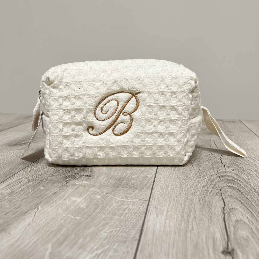 Pochette - beauty nido d' ape panna con zip personalizzata