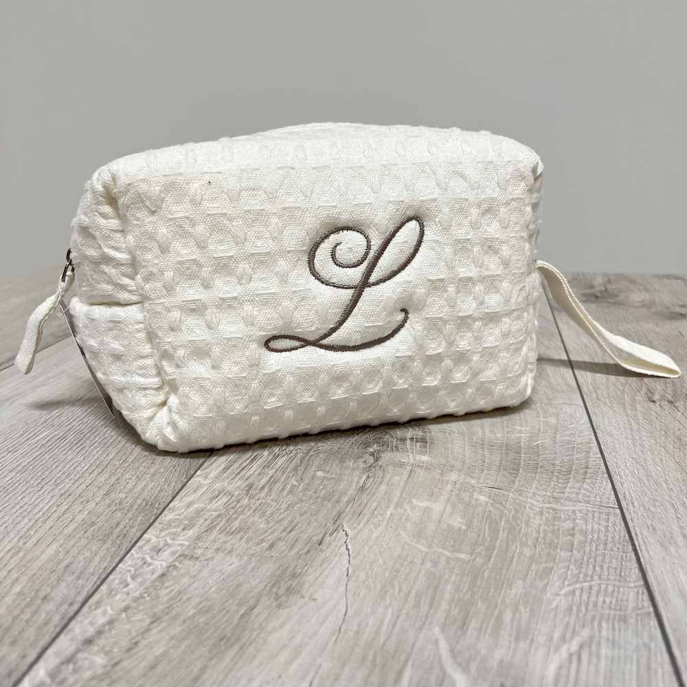 Pochette - beauty nido d' ape panna con zip personalizzata