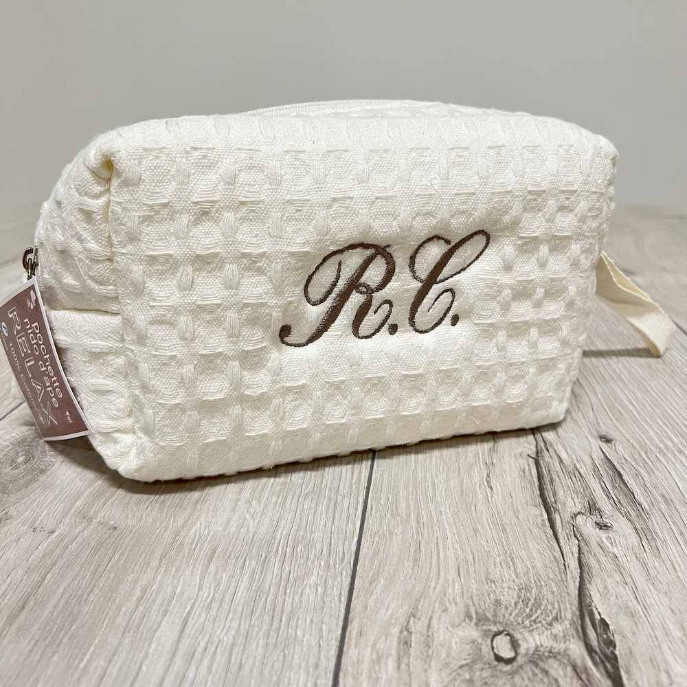 Pochette - beauty nido d' ape panna con zip personalizzata