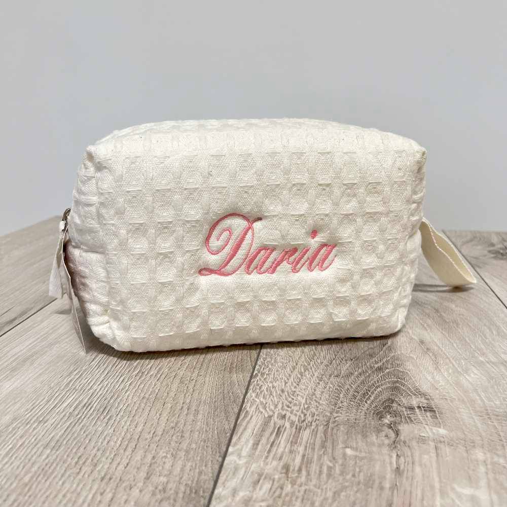 Pochette - beauty nido d' ape panna con zip personalizzata